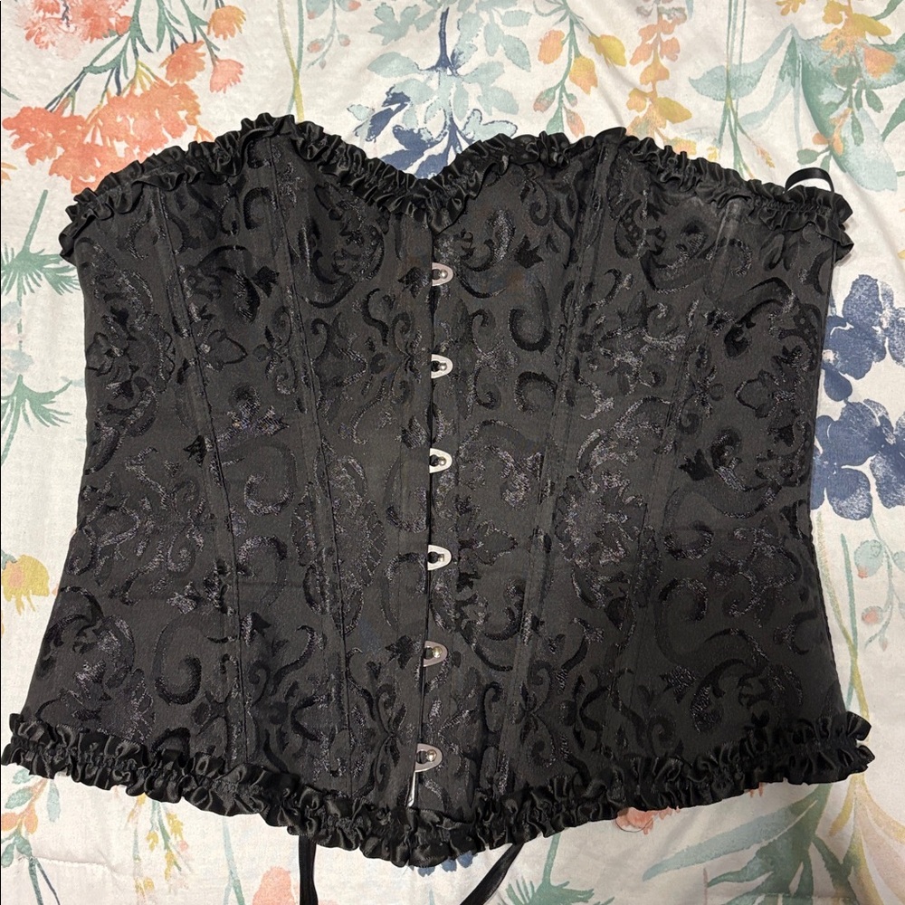 Black Brocade Strapless Corset Top